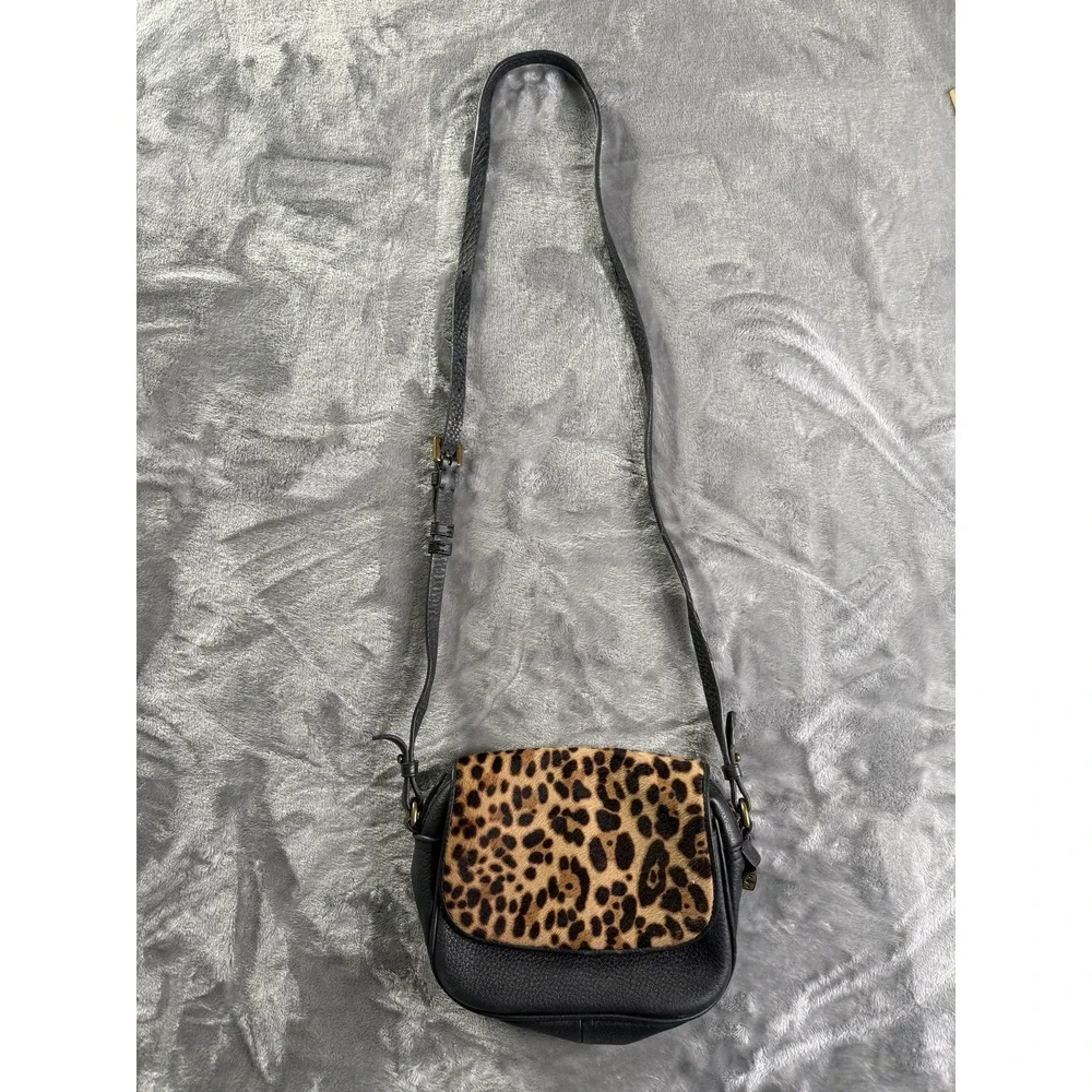 J Crew Collection Black/ Leopard Calf Hair Signet Flap Crossbody Bag